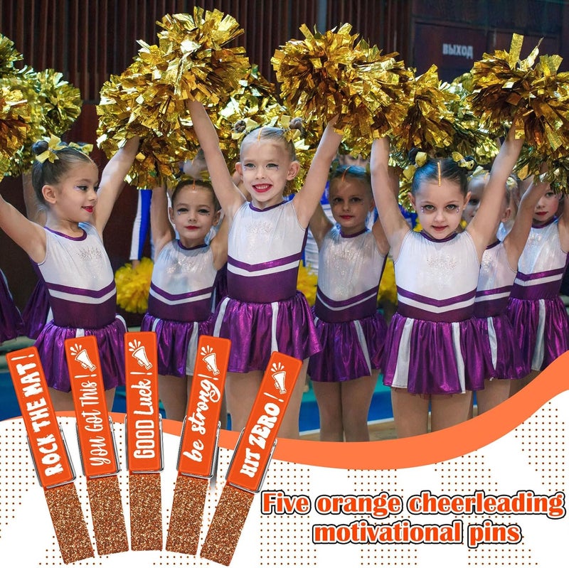 Kigeli 30 Pcs Spirit Clips Cheer Pins Cheerleader Gifts Clothes Pins for Backpacks Competition Glittered for Team Cheer Gifts Stuff Supplies Party Favors Accessories Bulk(Orange,Shiny) - Image 4